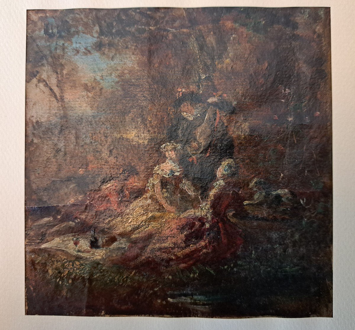 d'Après Adolphe Monticelli , Personnages Dans Un Parc , Huile Sur Papier , XIX°. -photo-4