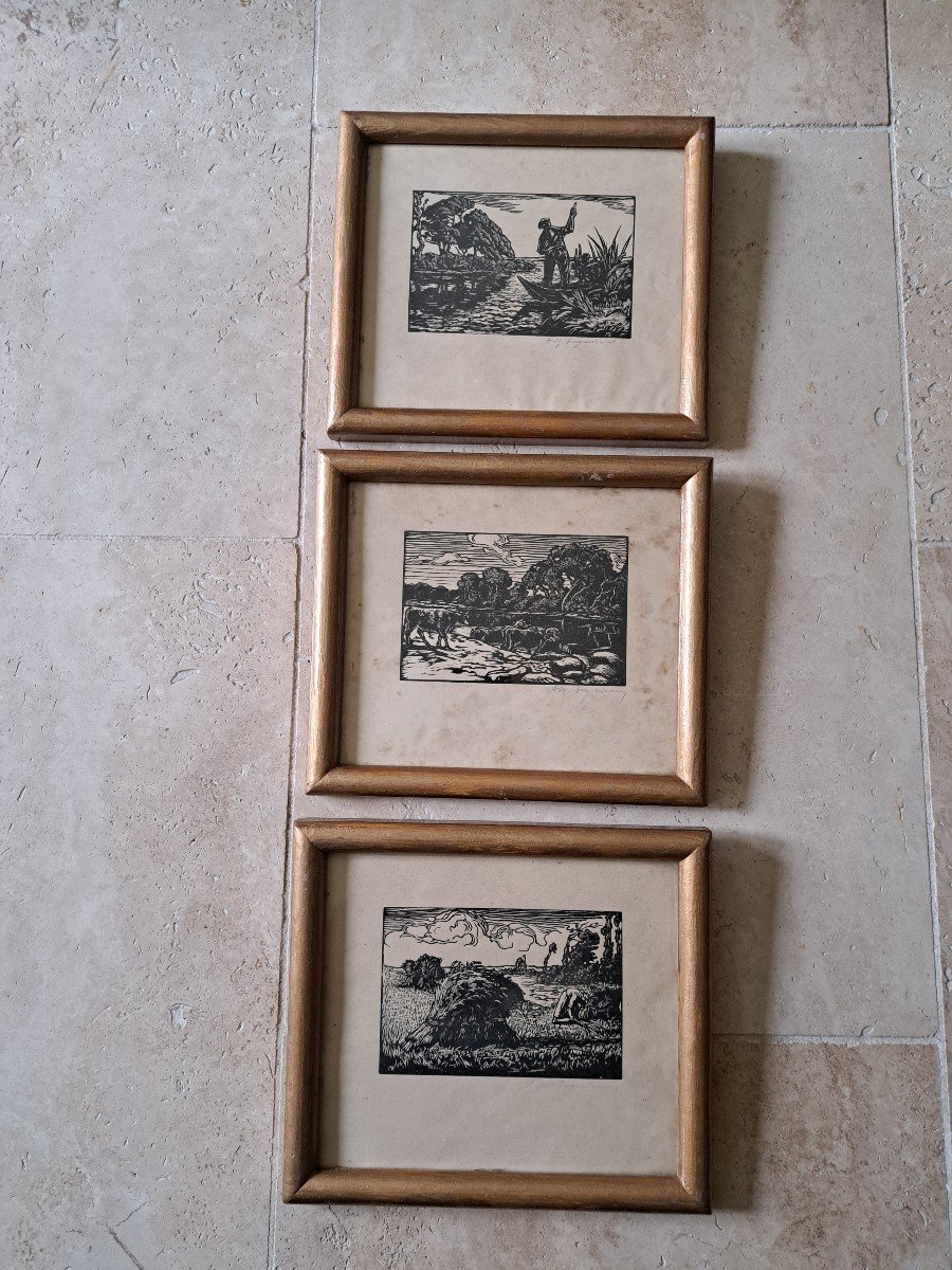 François Max Bugnicourt, Suite Of 3 Wood Engravings, Early 20th Century. -photo-2