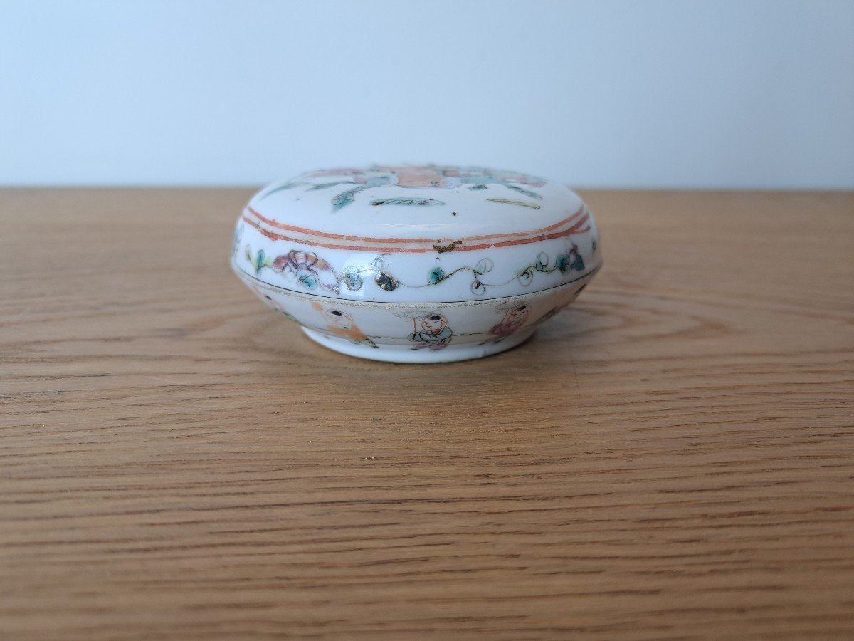 Chine , Boite Ronde , Porcelaine émaillée , XX°. -photo-2