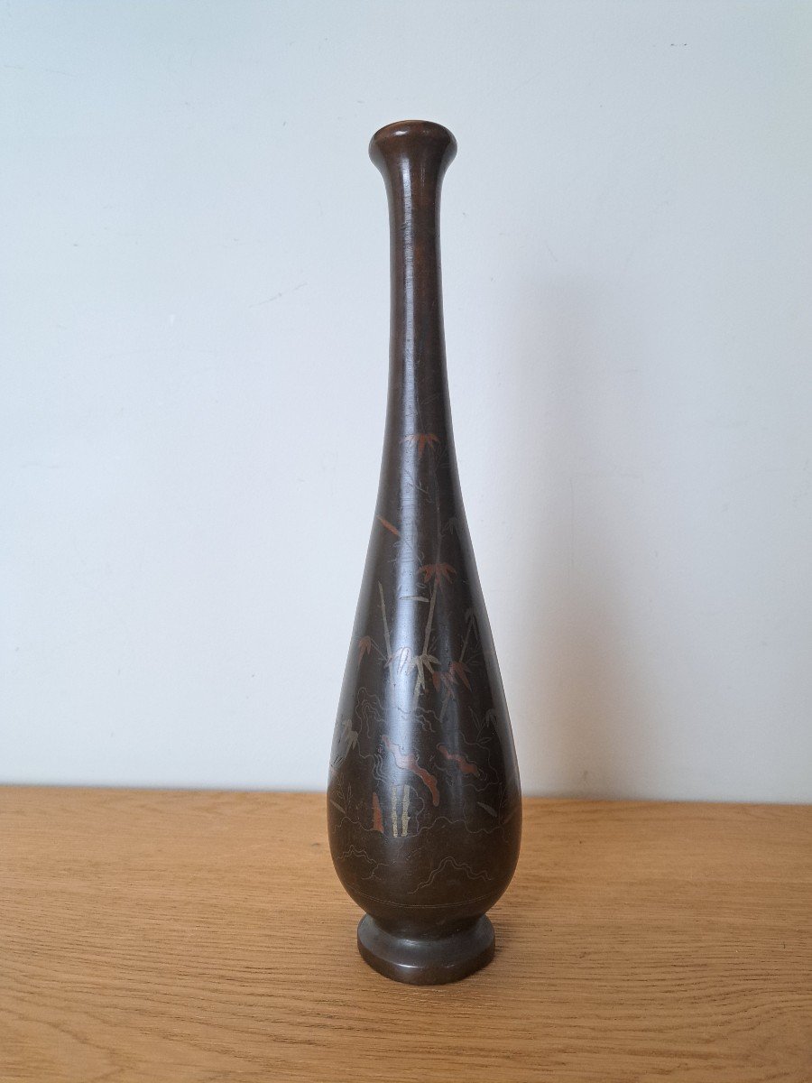 Vietnam, Indochina, Baluster Vase, Bronze, Inlay, 19th Century. 