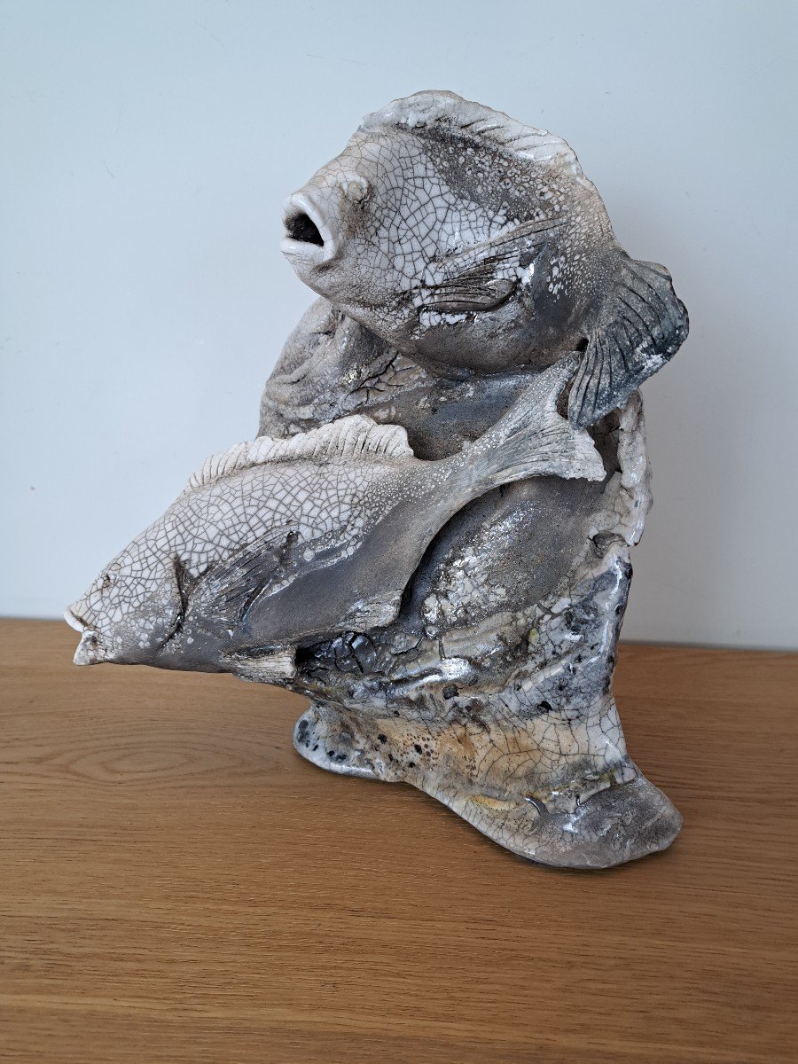 Christian Martinon, The Fishes, Raku Sculpture, 20th Century.-photo-6