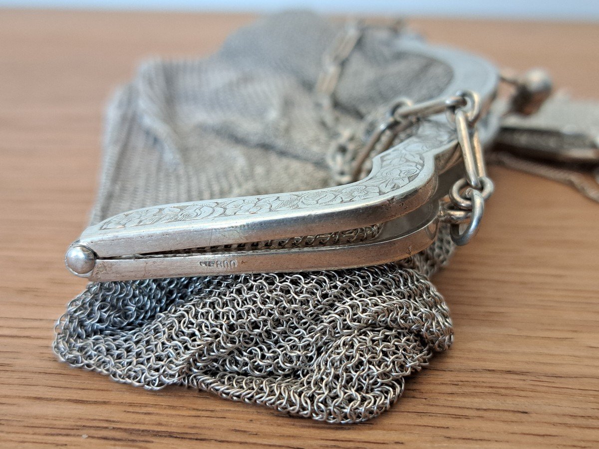 Germany, Mesh Bag And Its Coin Purse, Sterling Silver, Art Deco, Early 20th Century. -photo-2