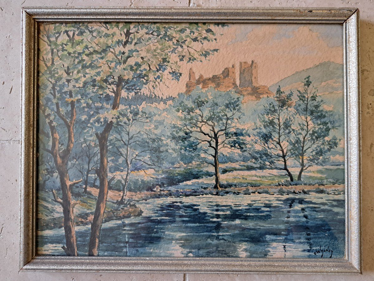 Château Du Wasigenstein, Signed Watercolor, 20th Century. -photo-3