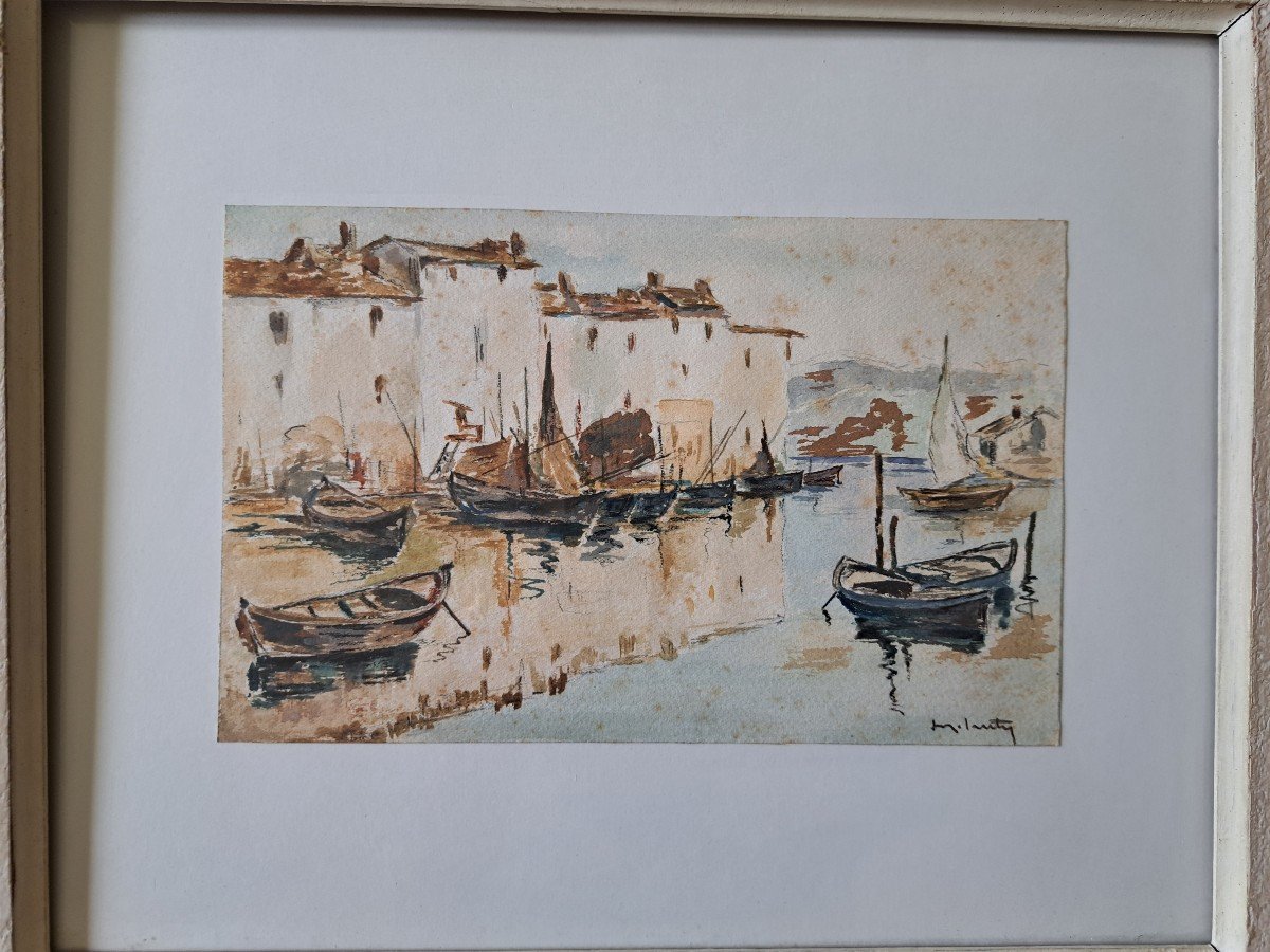 Les Martigues , Aquarelle , Signée , XX°. -photo-3