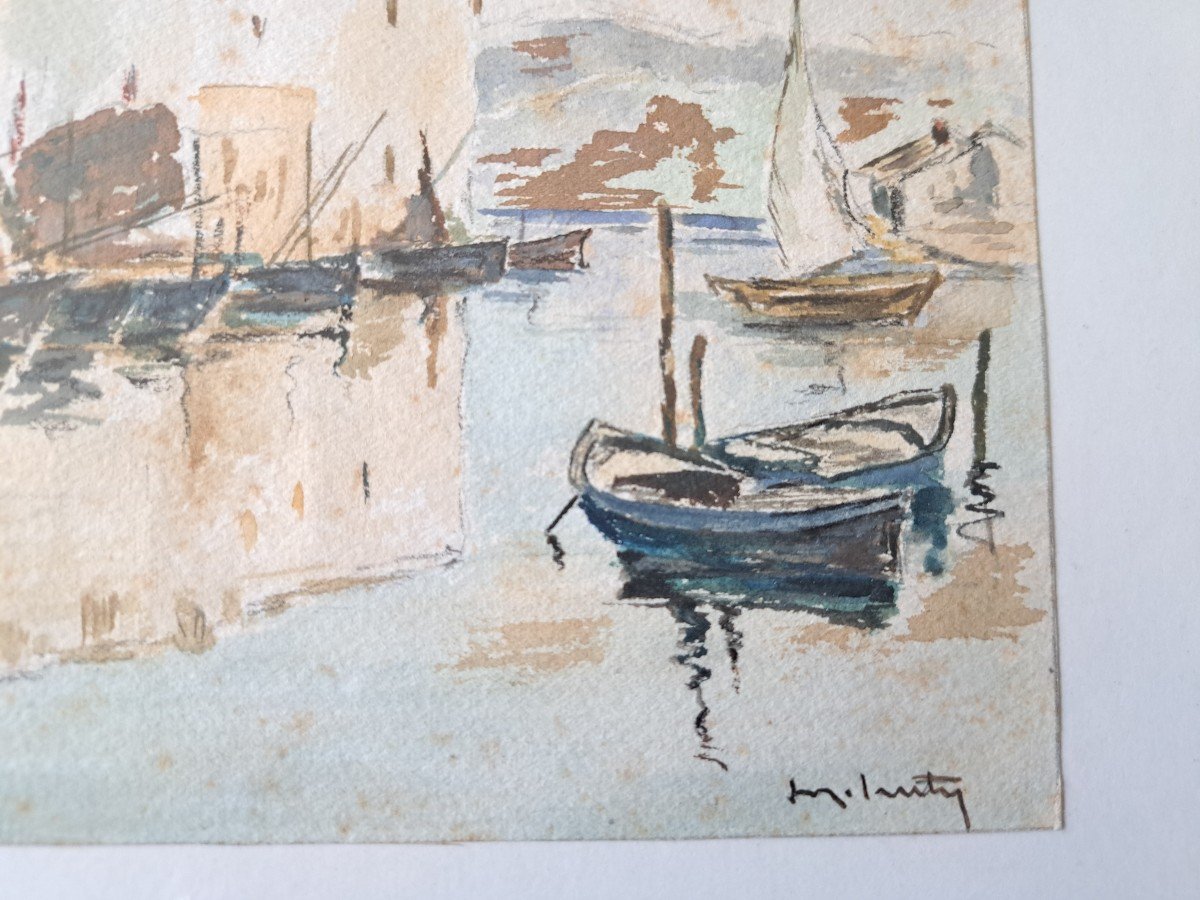 Les Martigues , Aquarelle , Signée , XX°. -photo-4