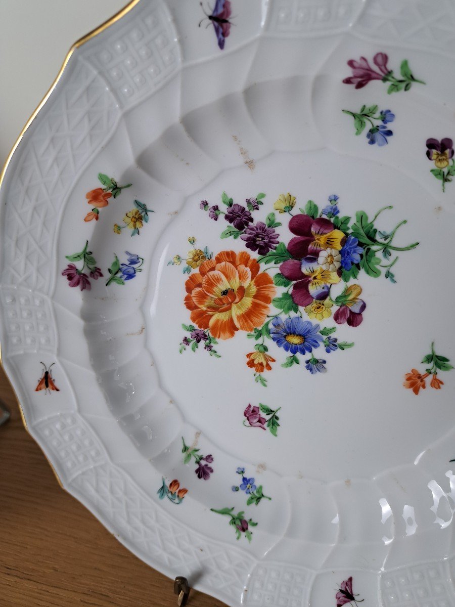 Meissen, 3 Soup Plates, Painted Porcelain, 19th Century. -photo-1