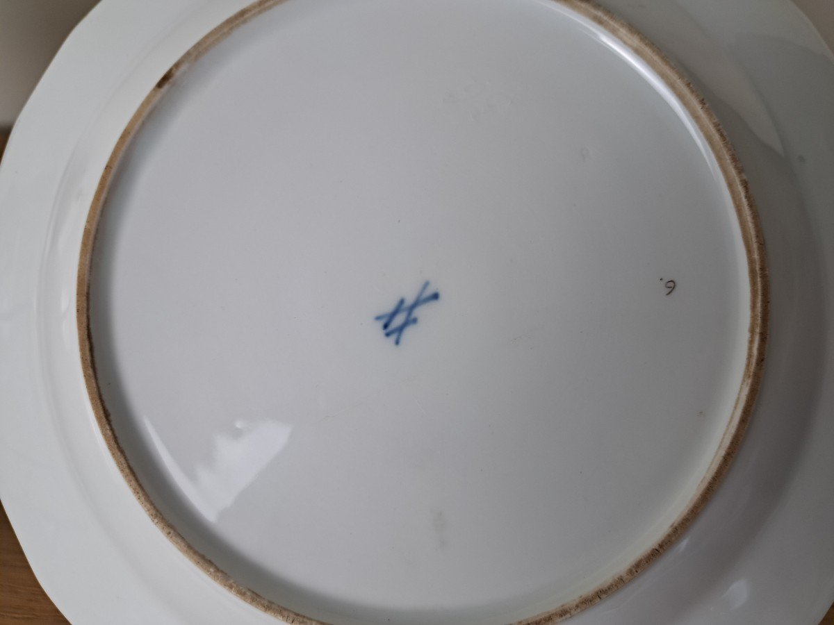 Meissen, 3 Soup Plates, Painted Porcelain, 19th Century. -photo-5
