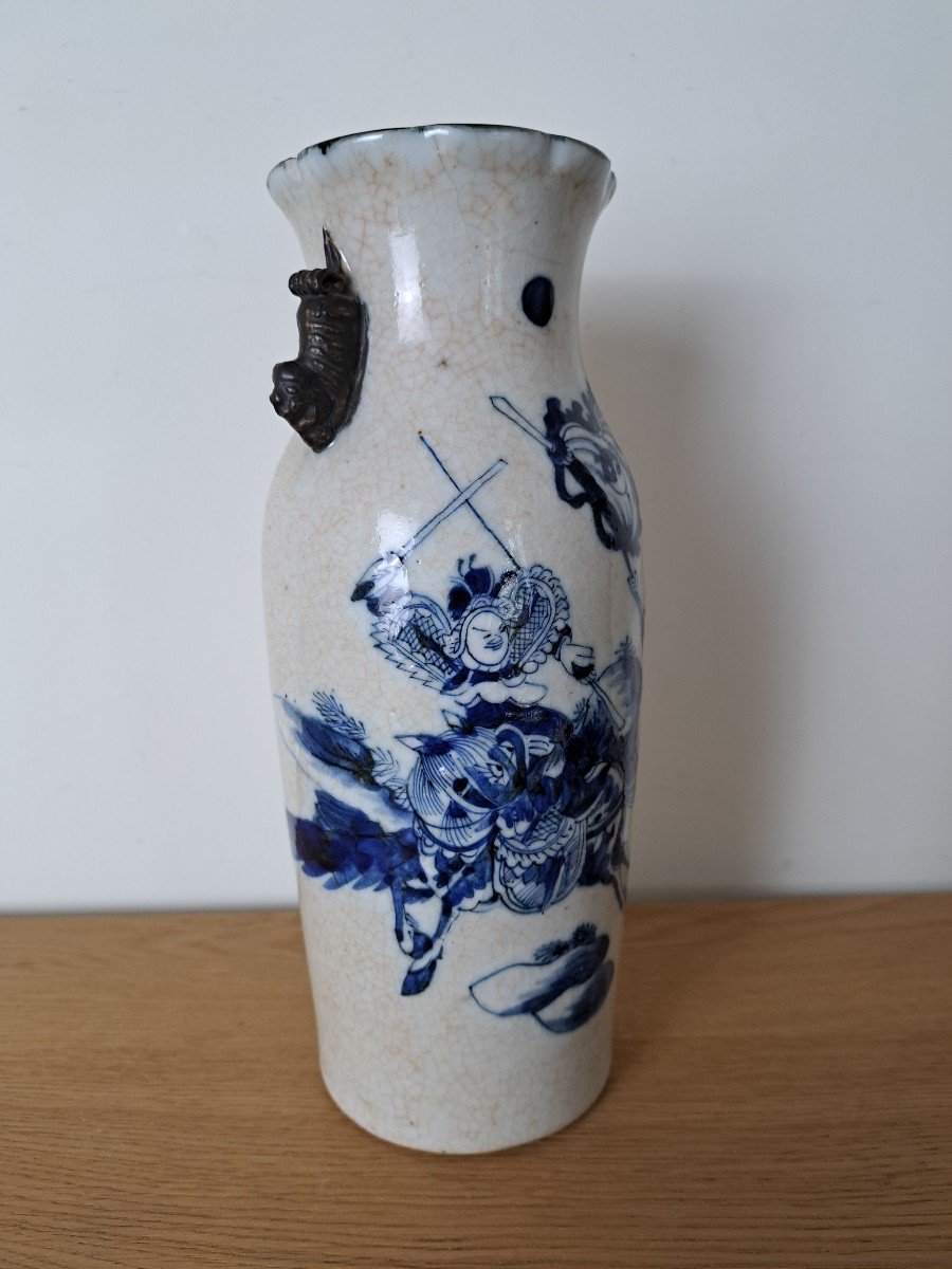 Asie , Vase Blanc Bleu , Porcelaine , Signée , XX°. -photo-2