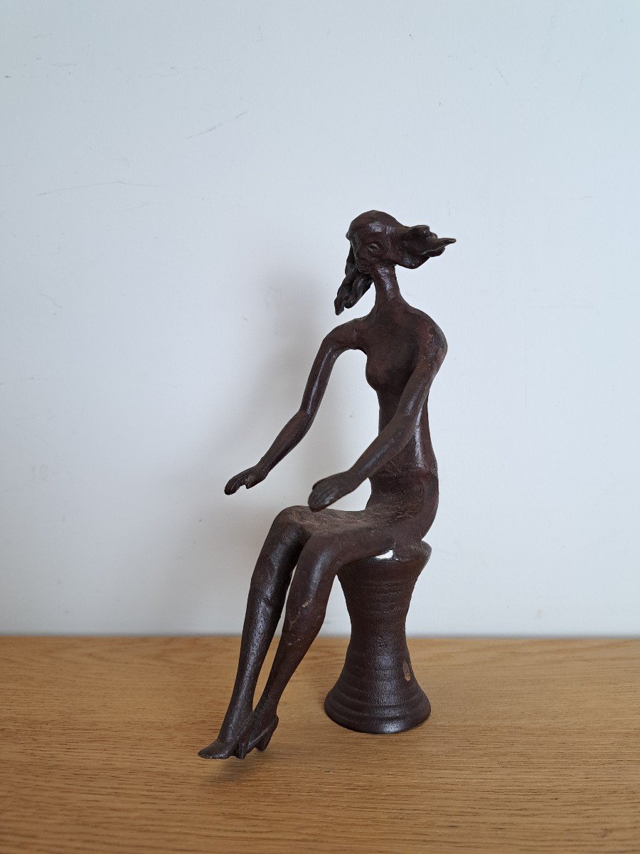 Seated Woman, Bronze Statuette, Unsigned, 20th Century.-photo-2