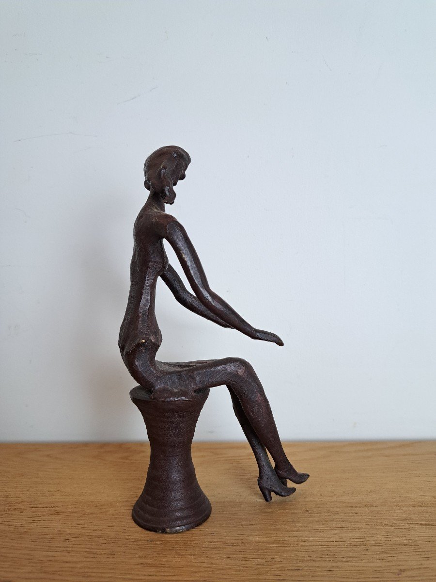 Seated Woman, Bronze Statuette, Unsigned, 20th Century.-photo-4