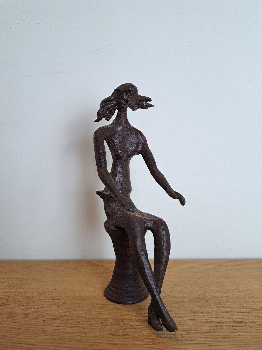 Seated Woman, Bronze Statuette, Unsigned, 20th Century.-photo-1