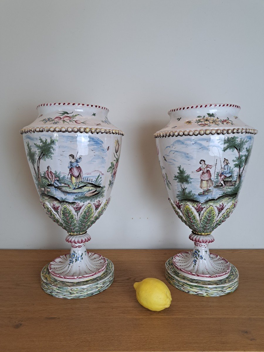 Pair Of Large Vases, Veuve Perrin, Marseille, Earthenware, 19th Century. -photo-2