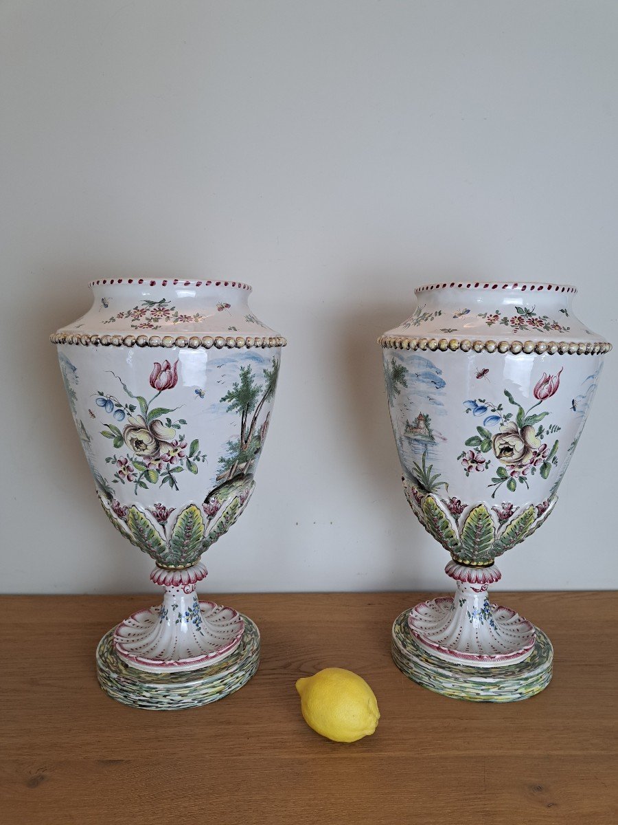 Pair Of Large Vases, Veuve Perrin, Marseille, Earthenware, 19th Century. -photo-8