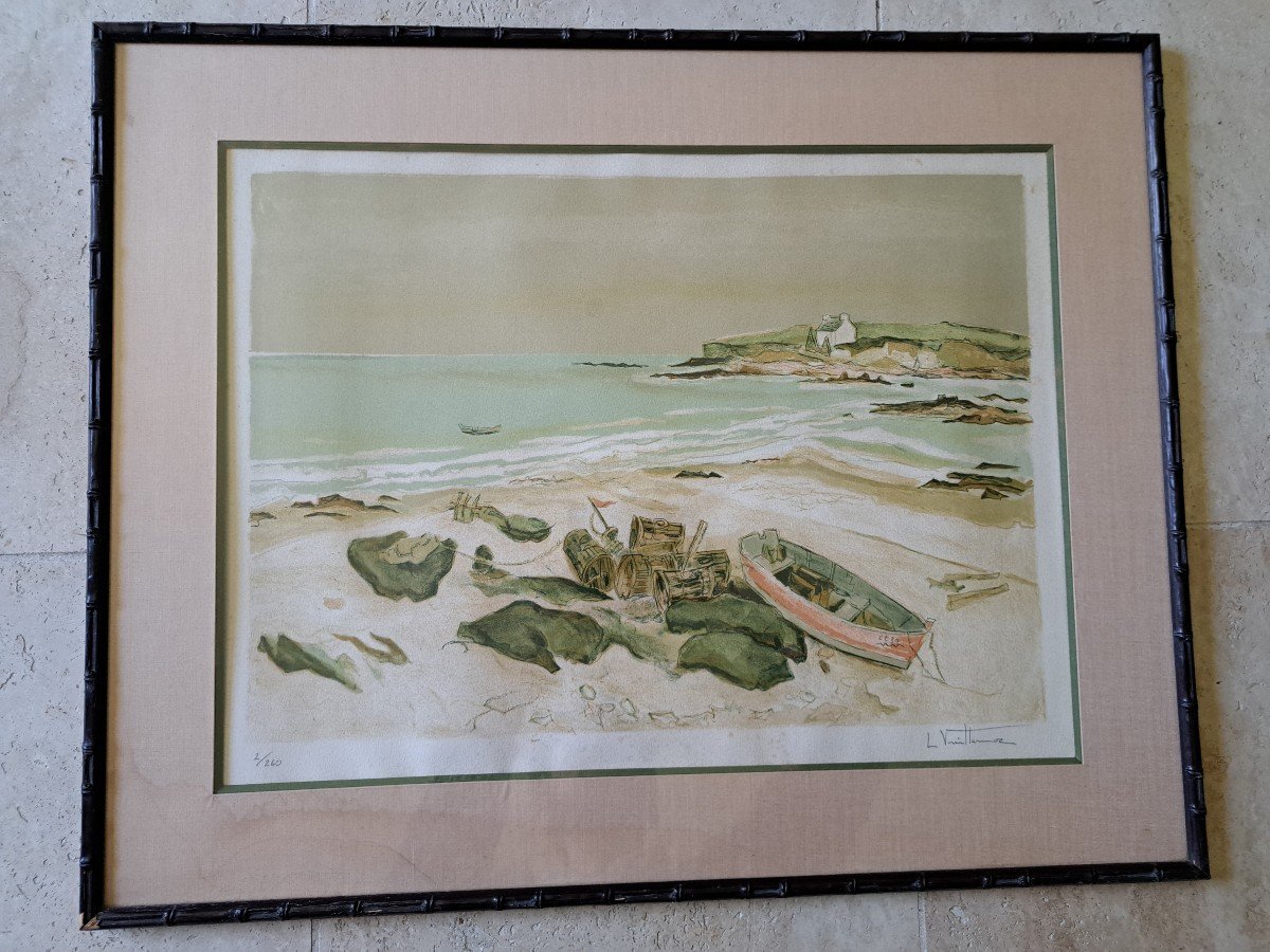 Louis Vuillermoz, Brittany Coast, Corcarneau, Lithograph, 20th Century. -photo-2