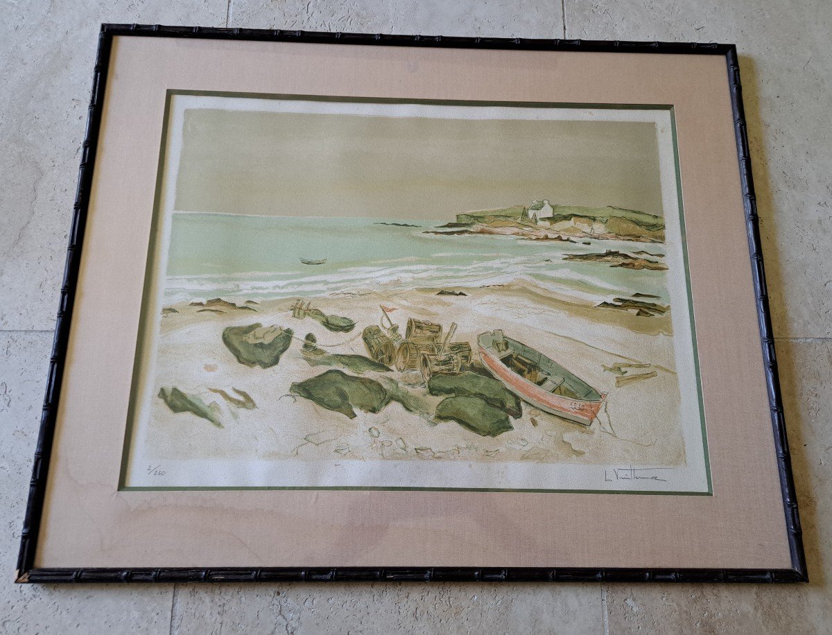 Louis Vuillermoz, Brittany Coast, Corcarneau, Lithograph, 20th Century. 