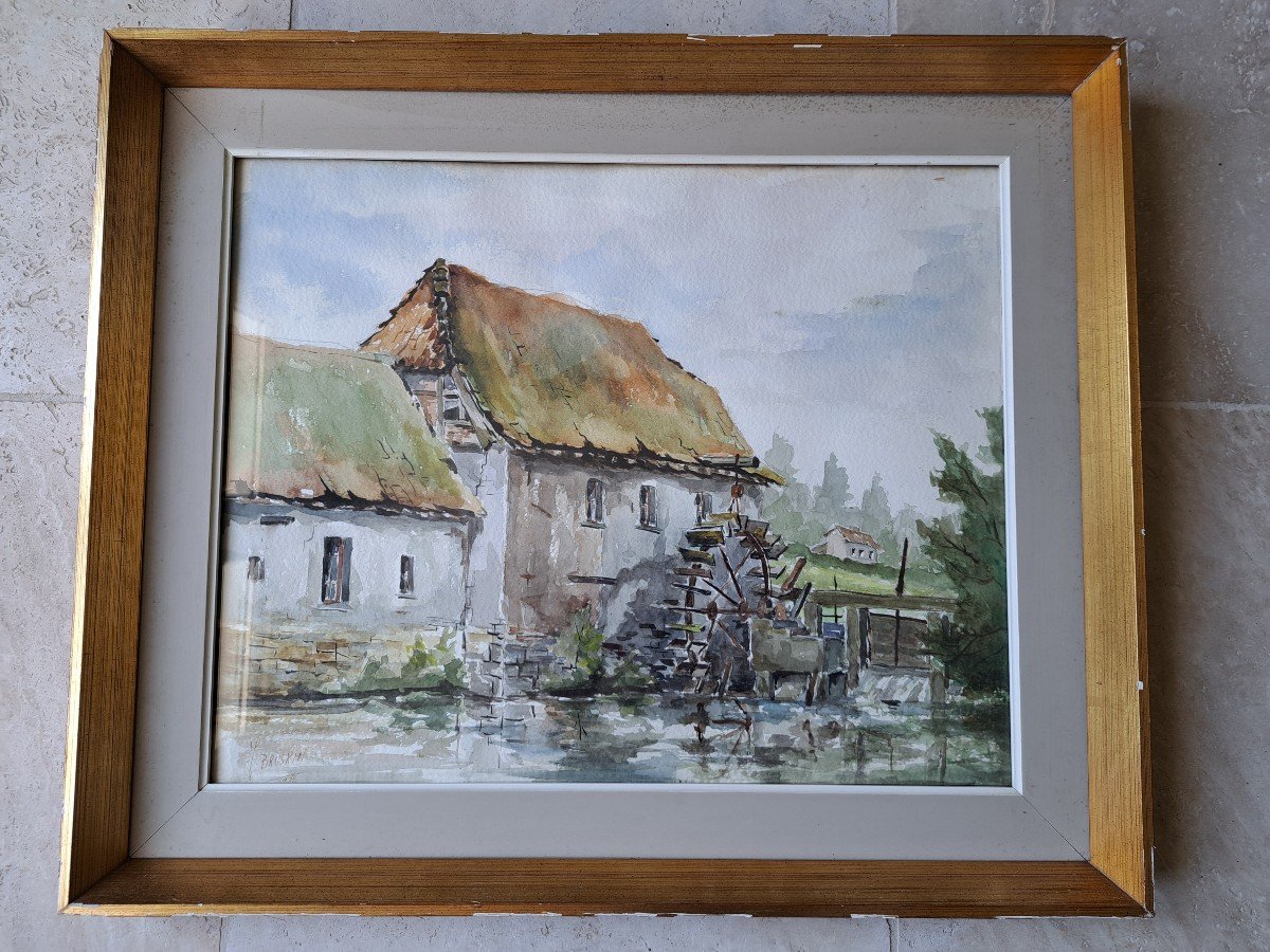 Bruskin Jules , Moulin De Sluse , Aquarelle , XX°. -photo-3