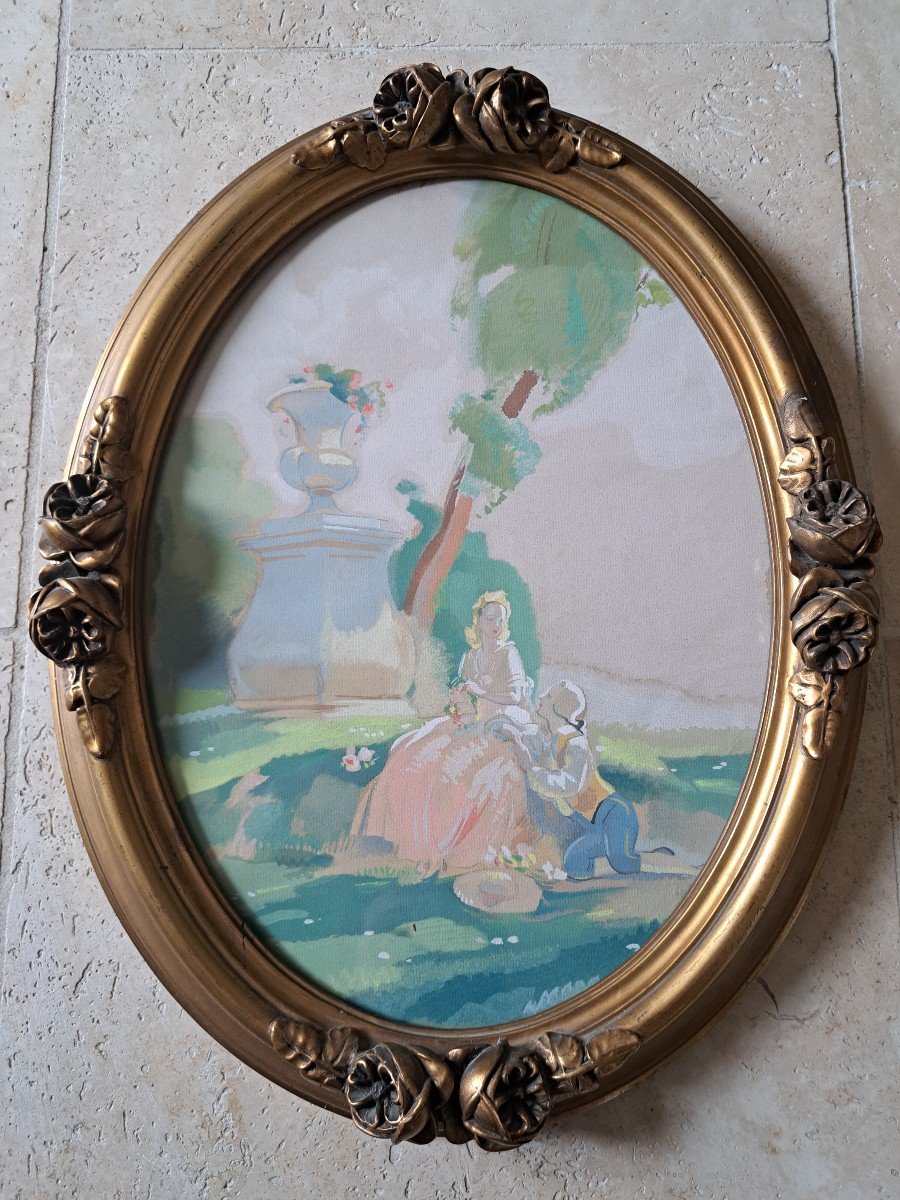 Rendez Vous Galant, Gouache, Early 20th Century. -photo-3