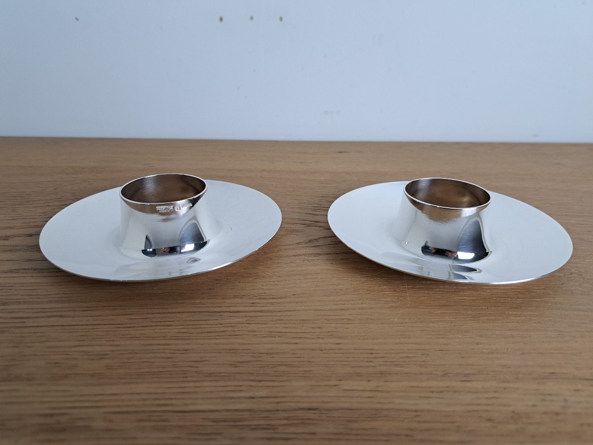 Christofle, Pair Of Gemini Egg Cups, Silver-plated Metal, 20th Century. -photo-3