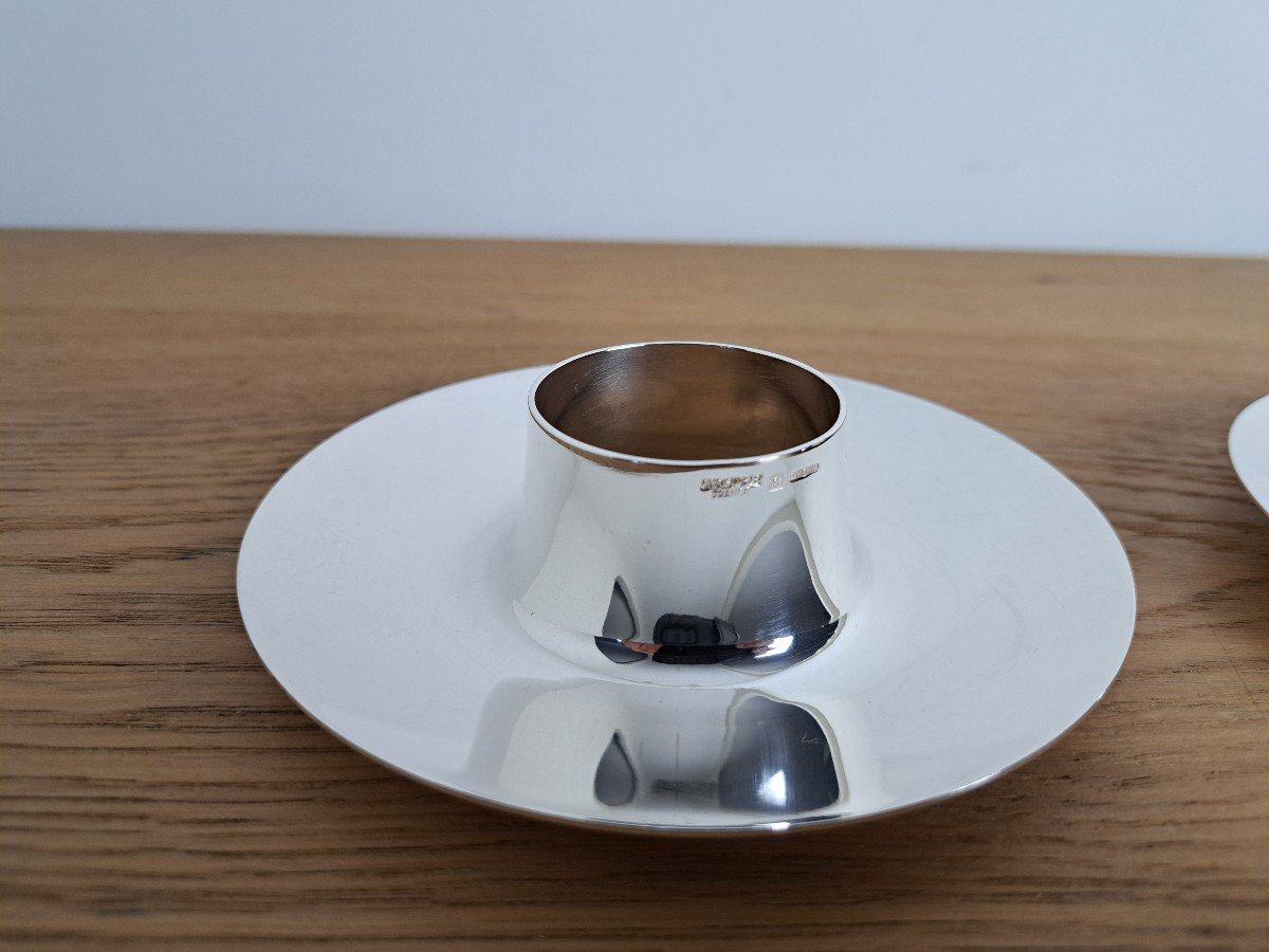 Christofle, Pair Of Gemini Egg Cups, Silver-plated Metal, 20th Century. -photo-4