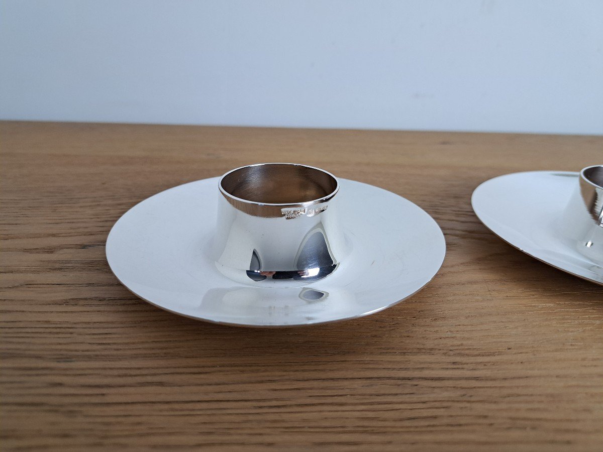 Christofle, Pair Of Gemini Egg Cups, Silver-plated Metal, 20th Century. -photo-4