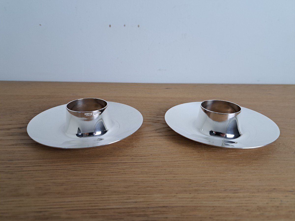 Christofle, Pair Of Gemini Egg Cups, Silver-plated Metal, 20th Century. 