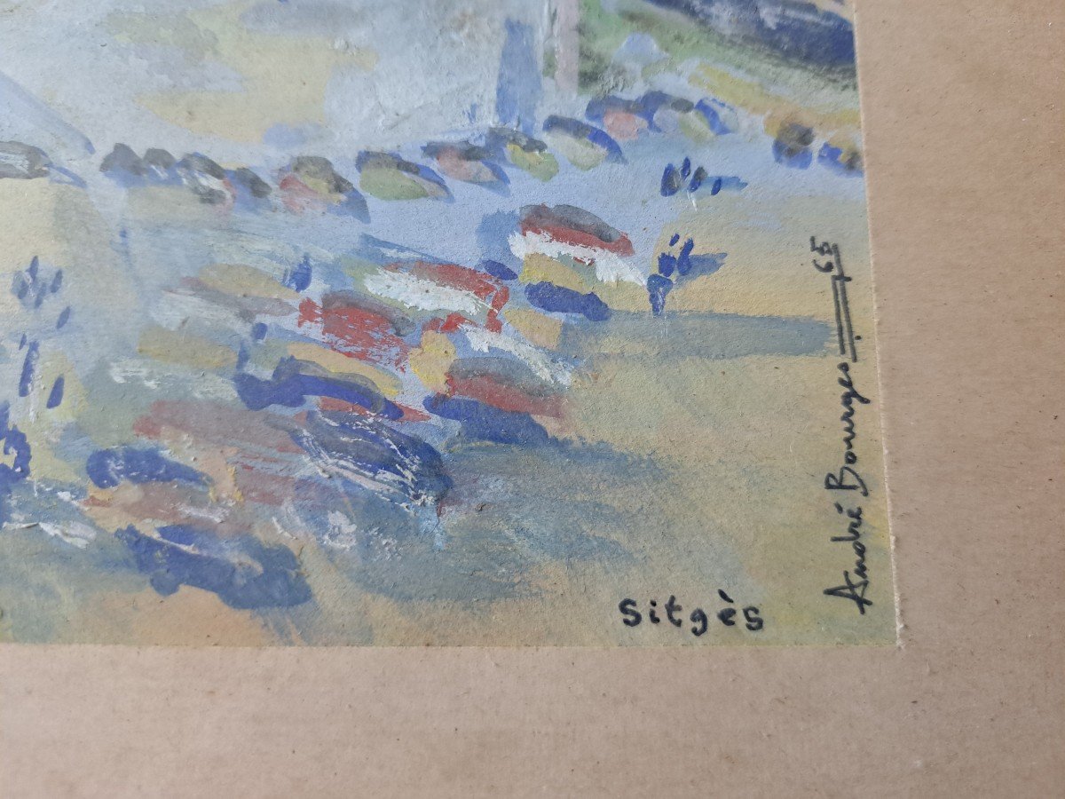 André Bourges, Sitges, Gouache On Paper, 20th Century. -photo-4