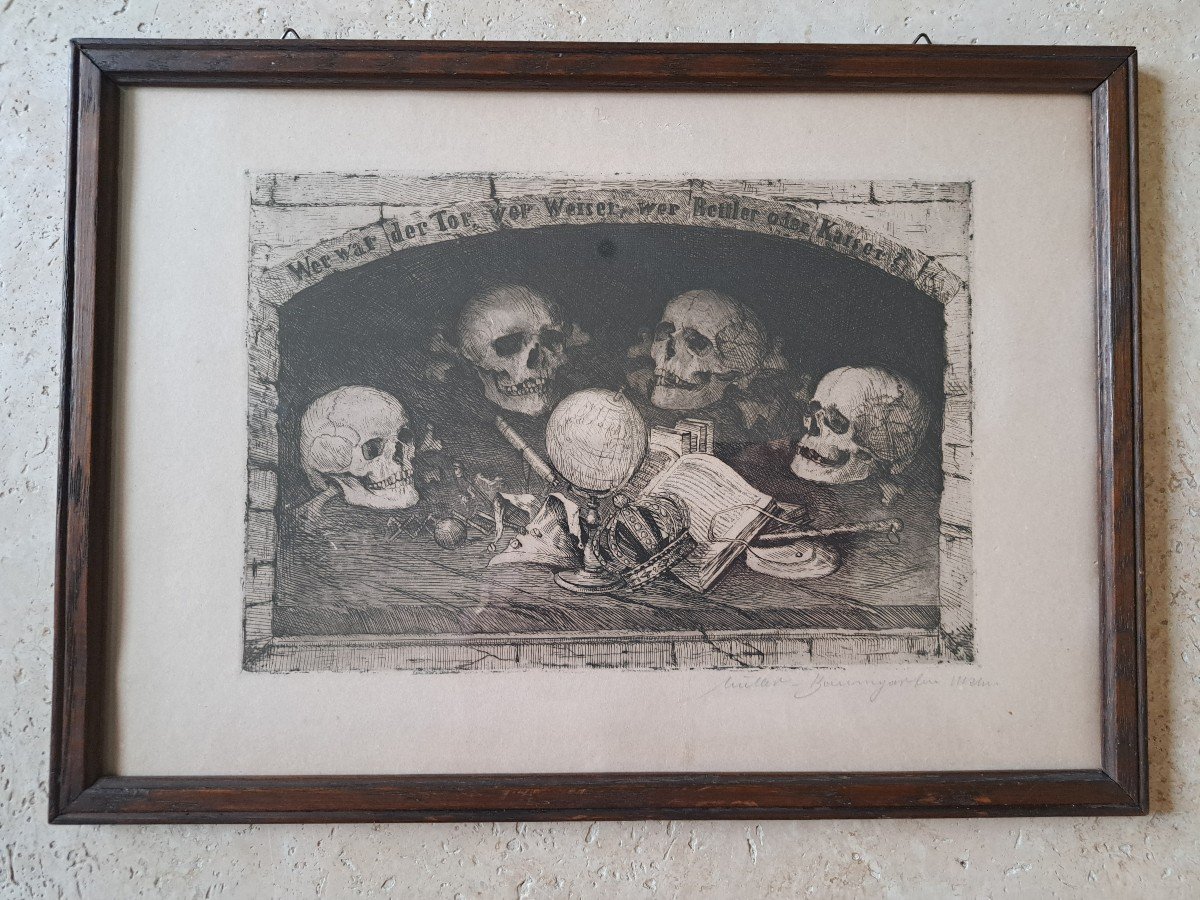 Carl Müller Baumgarten , Vanitas , Gravure , Fin XIX°/début XX°.-photo-1