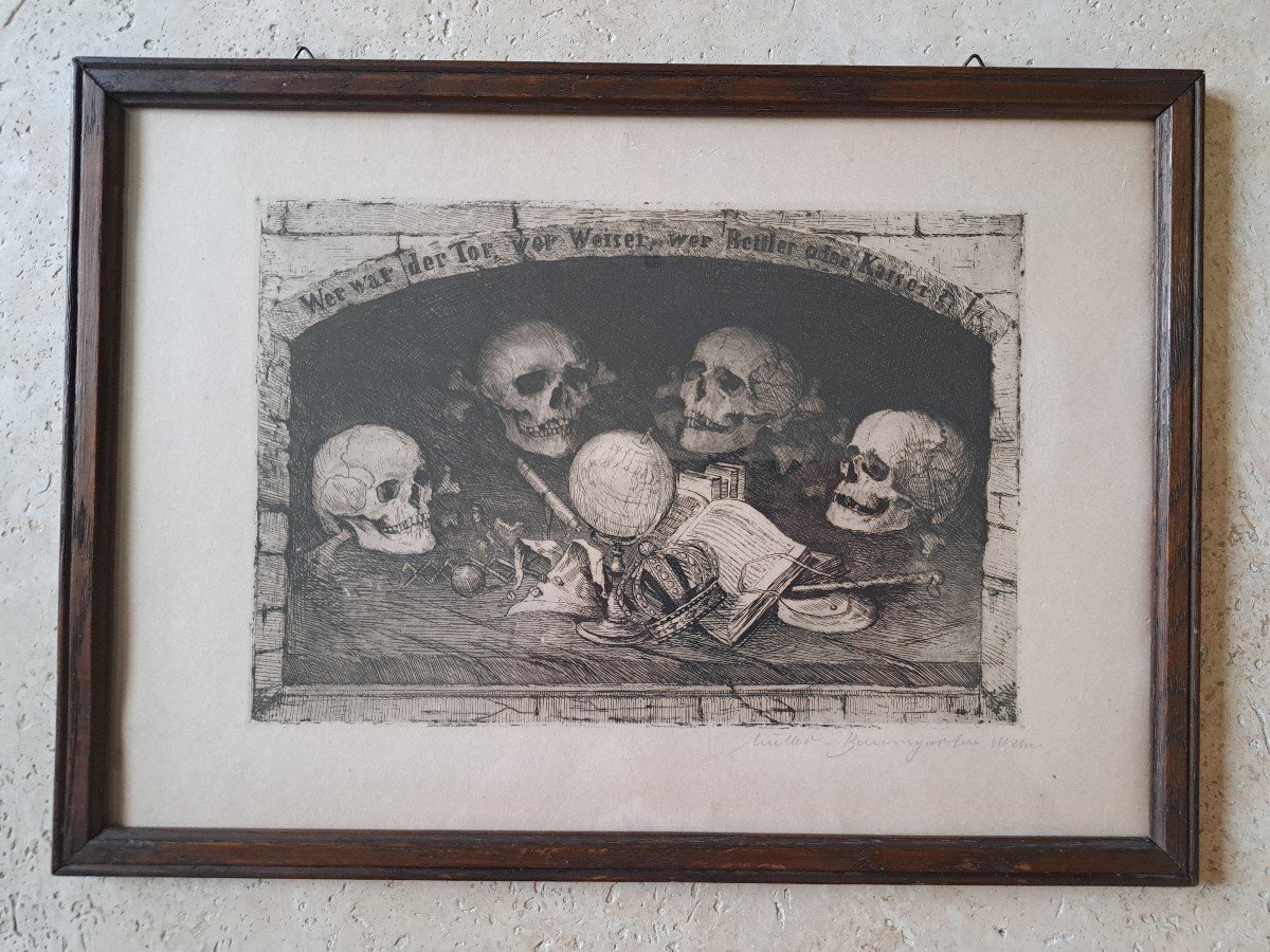 Carl Müller Baumgarten , Vanitas , Gravure , Fin XIX°/début XX°.