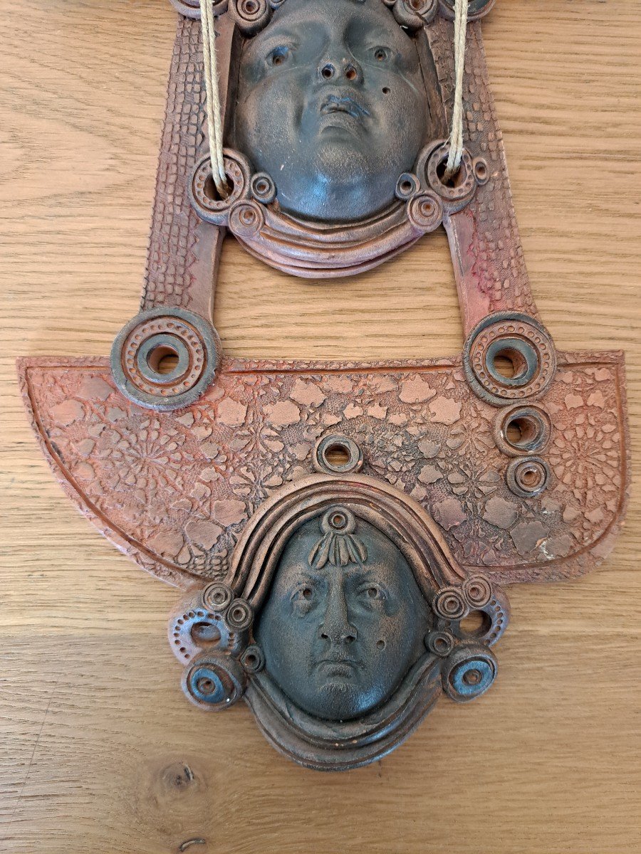 Patrick De Losowitch, Sculpture Deux Visages , Terre Cuite , XX°. -photo-3