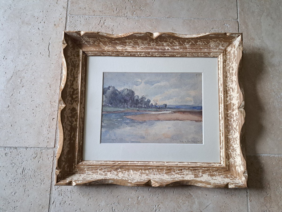 Guyot, Banks Of The Loire, Roanne, Watercolor, Early 20th Century. -photo-4