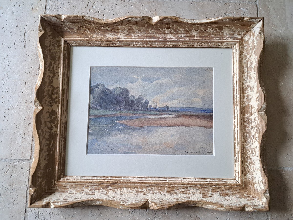 Guyot, Banks Of The Loire, Roanne, Watercolor, Early 20th Century. -photo-2