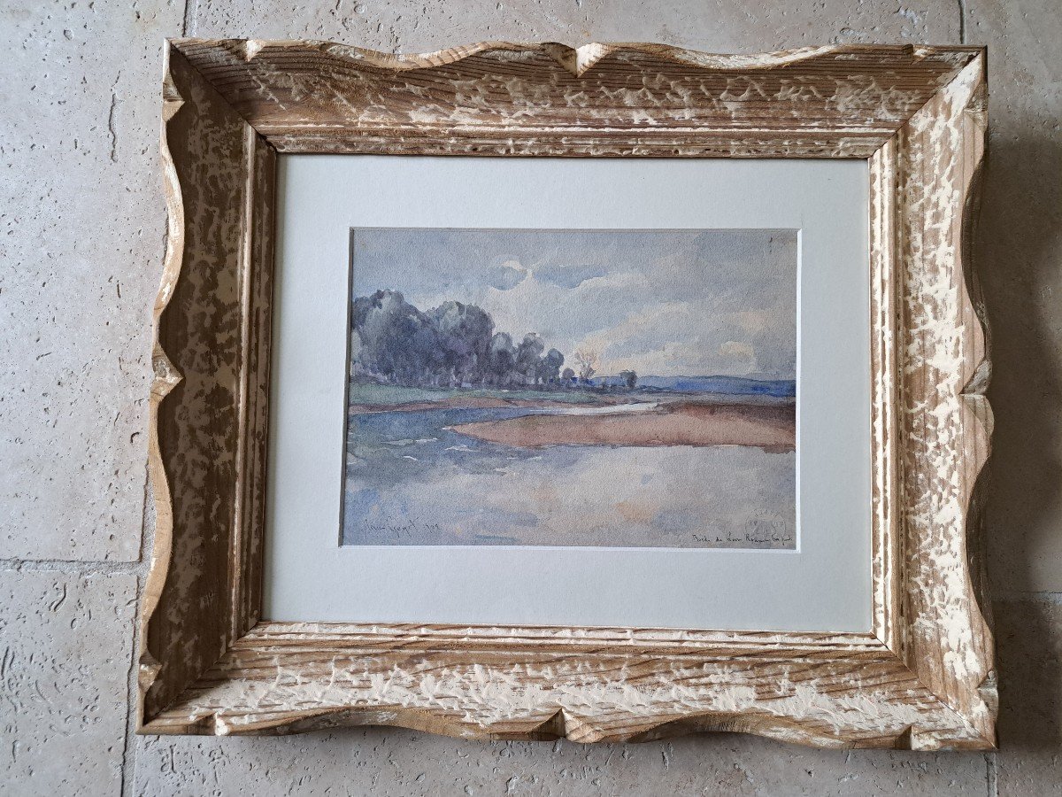 Guyot, Banks Of The Loire, Roanne, Watercolor, Early 20th Century. 