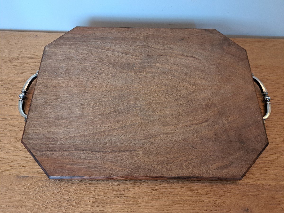 Serving Tray, Rosewood And Silver Metal, 20th Century. -photo-2