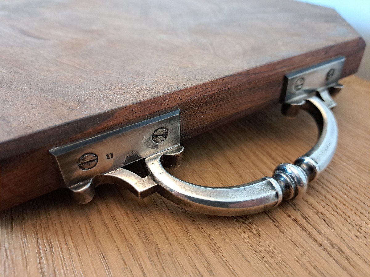 Serving Tray, Rosewood And Silver Metal, 20th Century. -photo-3