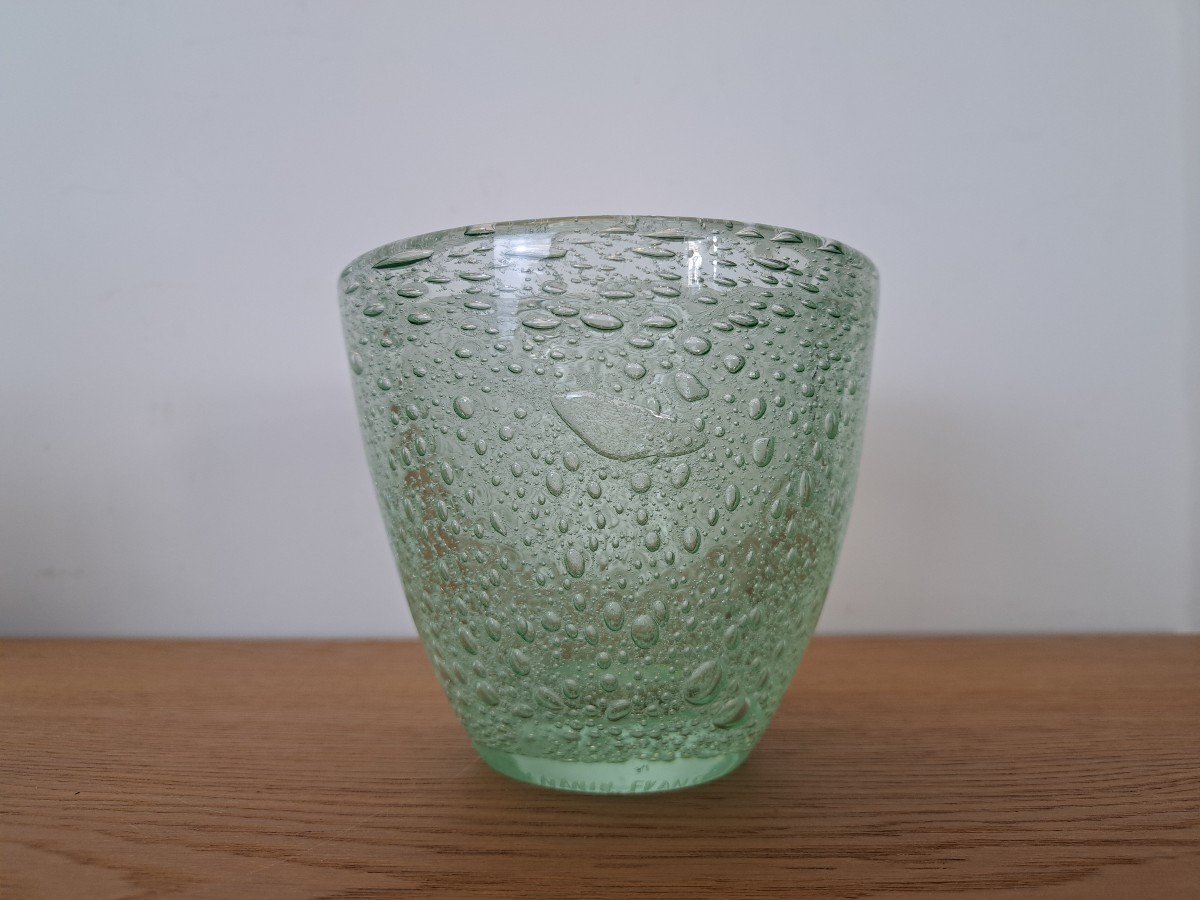 Daum , Nancy , Vase , Cristal Vert Bullé , Vers 1950 . -photo-4