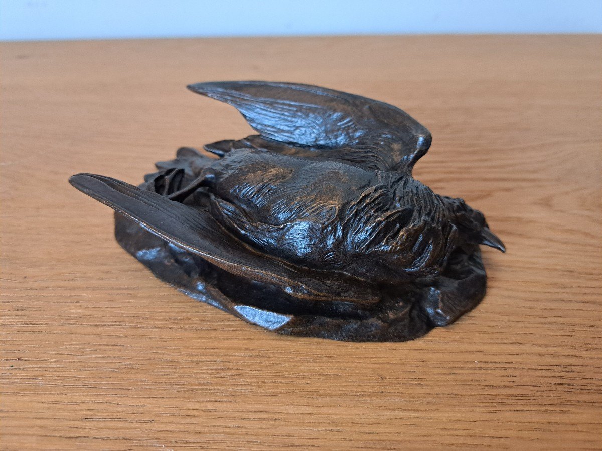 D'après Cain ou Moigniez , Oiseau mort , Bronze , XIX°. -photo-3