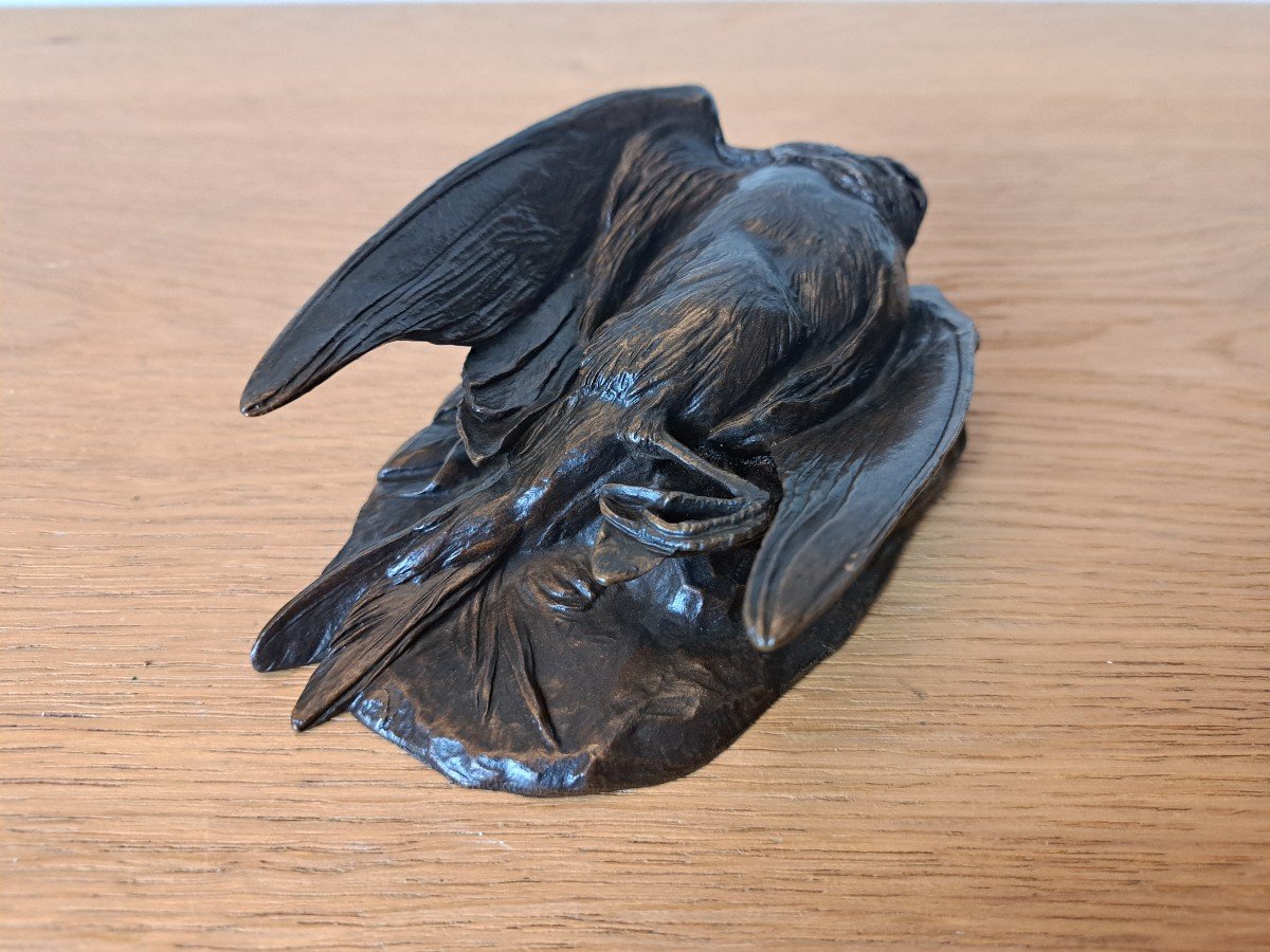 D'après Cain ou Moigniez , Oiseau mort , Bronze , XIX°. -photo-2