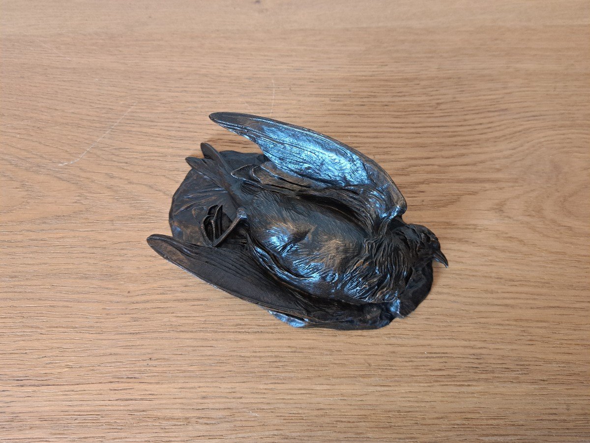 D'après Cain ou Moigniez , Oiseau mort , Bronze , XIX°. -photo-4