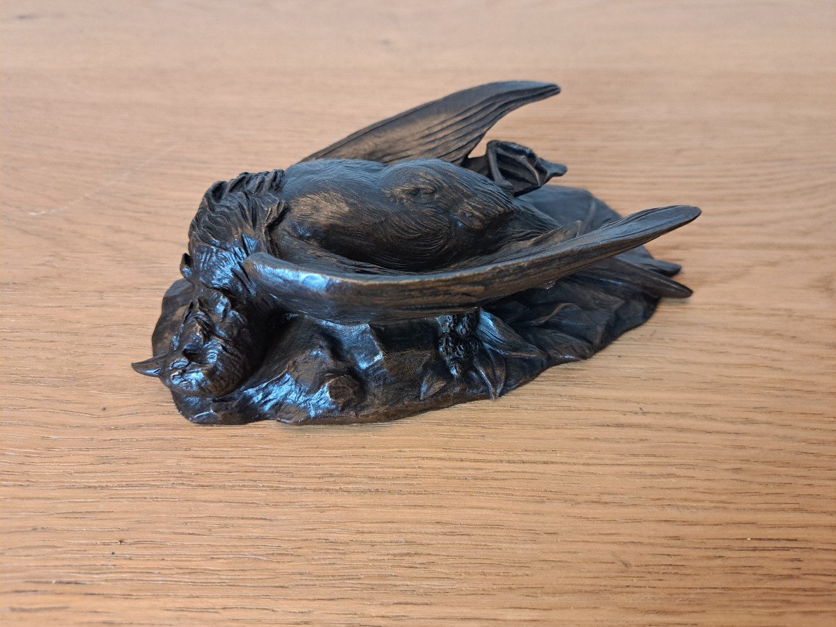 D'après Cain ou Moigniez , Oiseau mort , Bronze , XIX°. 