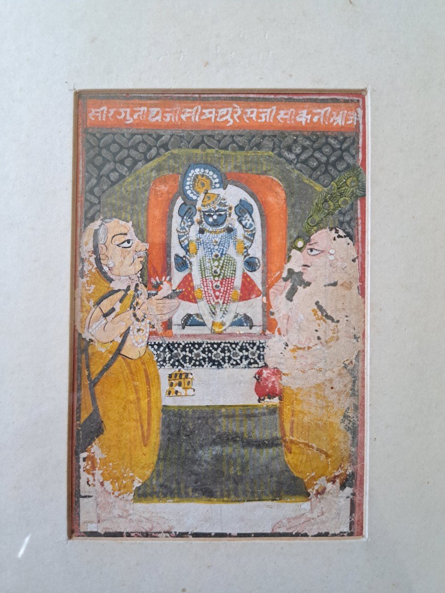 Prêtres Adorant Krishna , Pigments Sur Papier , XVIII°/XIX°.-photo-3