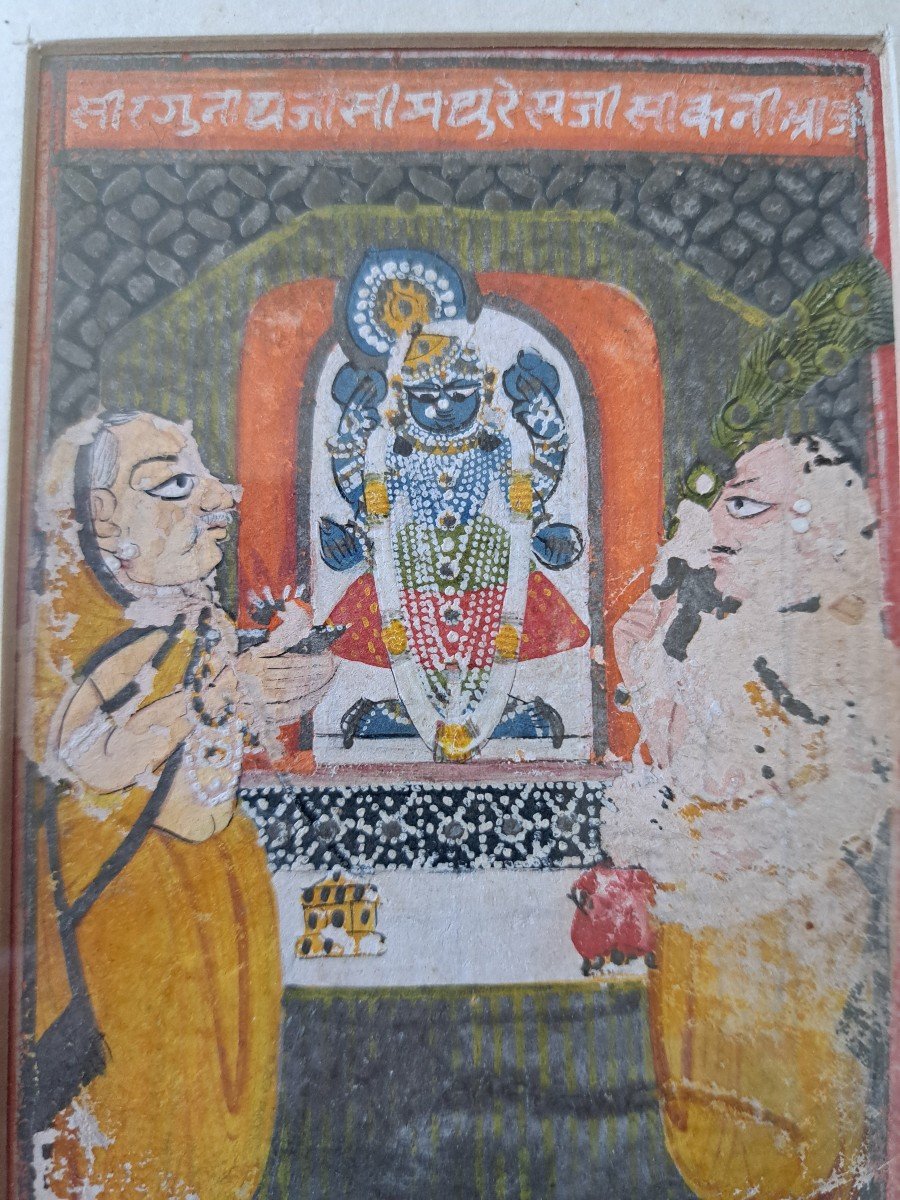 Prêtres Adorant Krishna , Pigments Sur Papier , XVIII°/XIX°.-photo-3