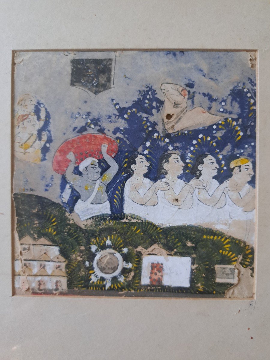 Indian Miniature, Discovery Of The Image Of Sri Nathji, Pigments On Paper, 18th/19th Century. -photo-3