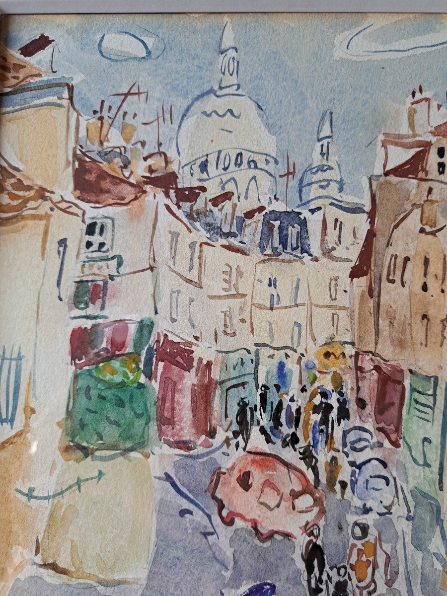 Robert Delval , Rue Norvins , Montmartre , Paris , Aquarelle , XX°. -photo-1