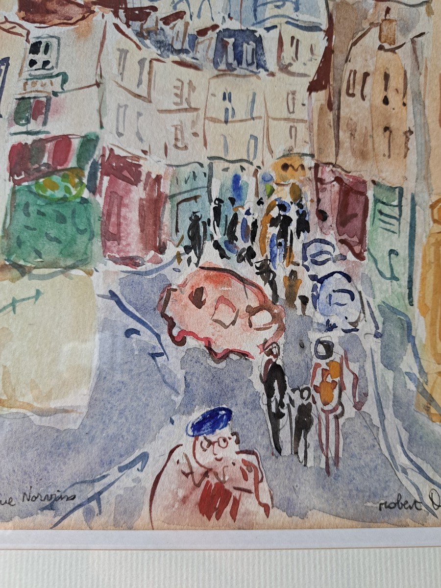 Robert Delval , Rue Norvins , Montmartre , Paris , Aquarelle , XX°. -photo-2