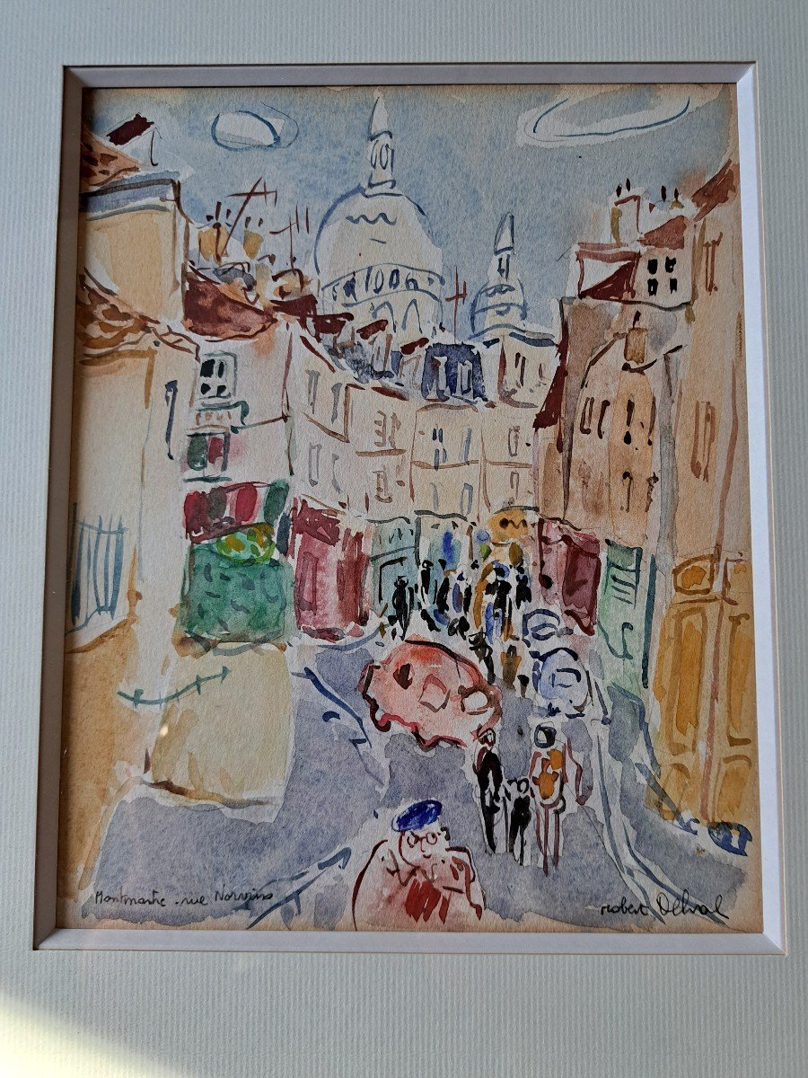 Robert Delval , Rue Norvins , Montmartre , Paris , Aquarelle , XX°. -photo-3