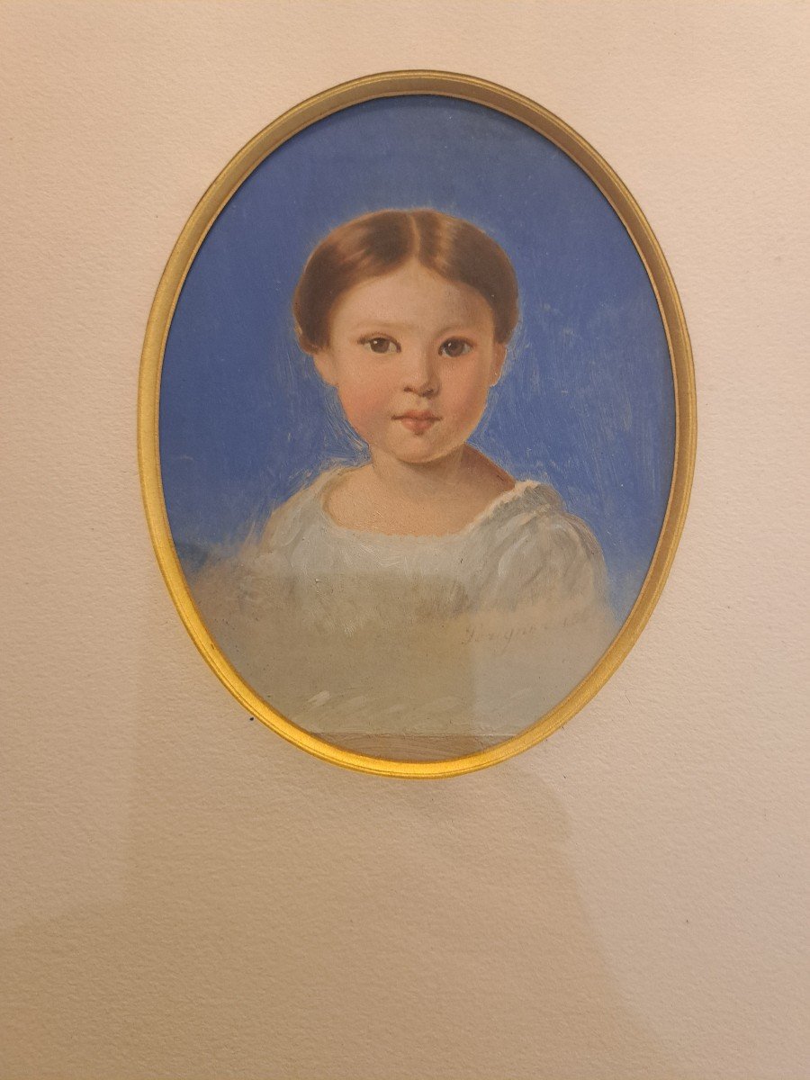 Alexis Joseph Pérignon, Portrait Of A Young Girl, Gouache On Paper, 19th Century. -photo-2