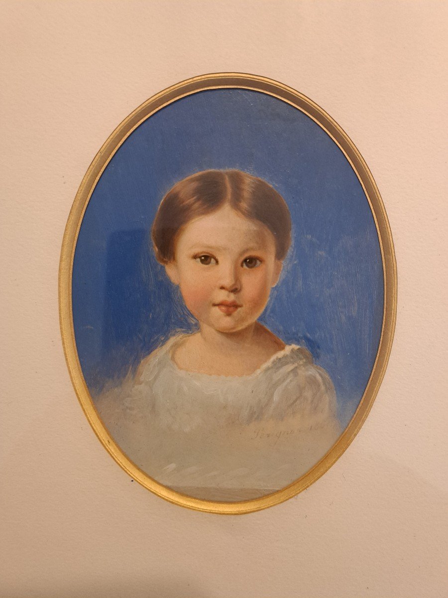 Alexis Joseph Pérignon, Portrait Of A Young Girl, Gouache On Paper, 19th Century. -photo-4