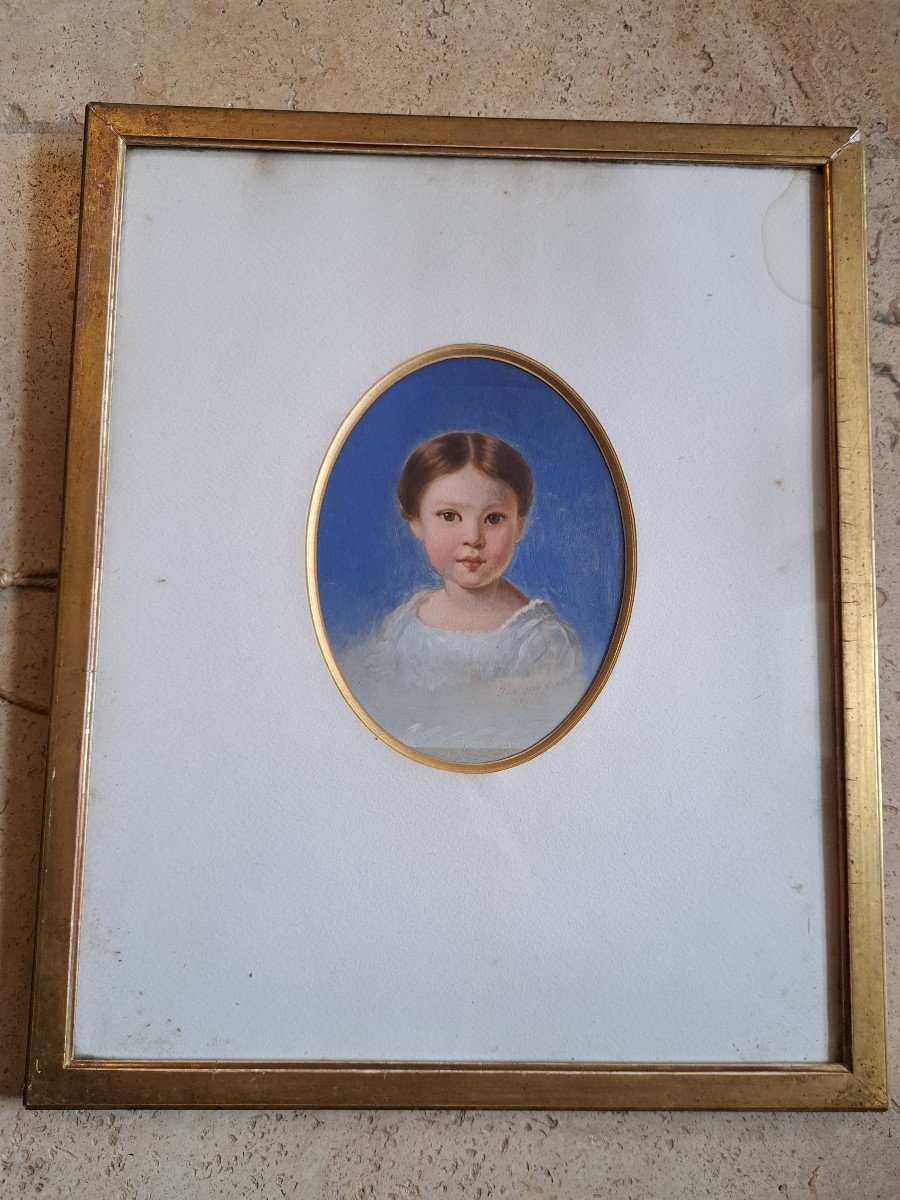 Alexis Joseph Pérignon, Portrait Of A Young Girl, Gouache On Paper, 19th Century. -photo-4