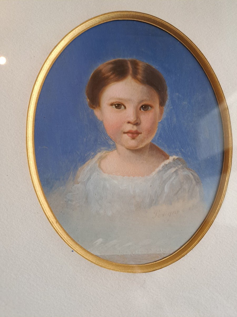 Alexis Joseph Pérignon, Portrait Of A Young Girl, Gouache On Paper, 19th Century. -photo-6