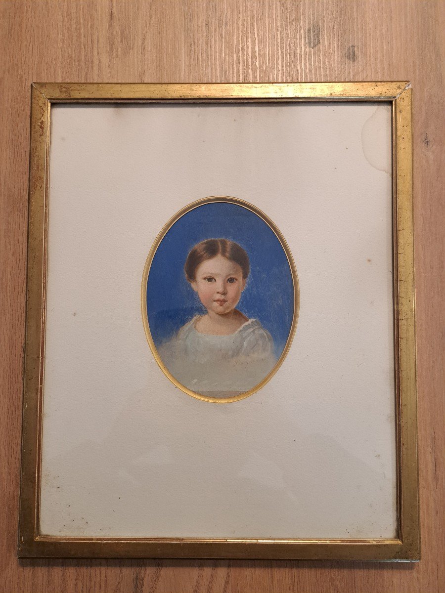 Alexis Joseph Pérignon, Portrait Of A Young Girl, Gouache On Paper, 19th Century. 